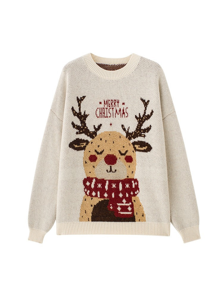 Women's Simple Padded Christmas Elk Sweater