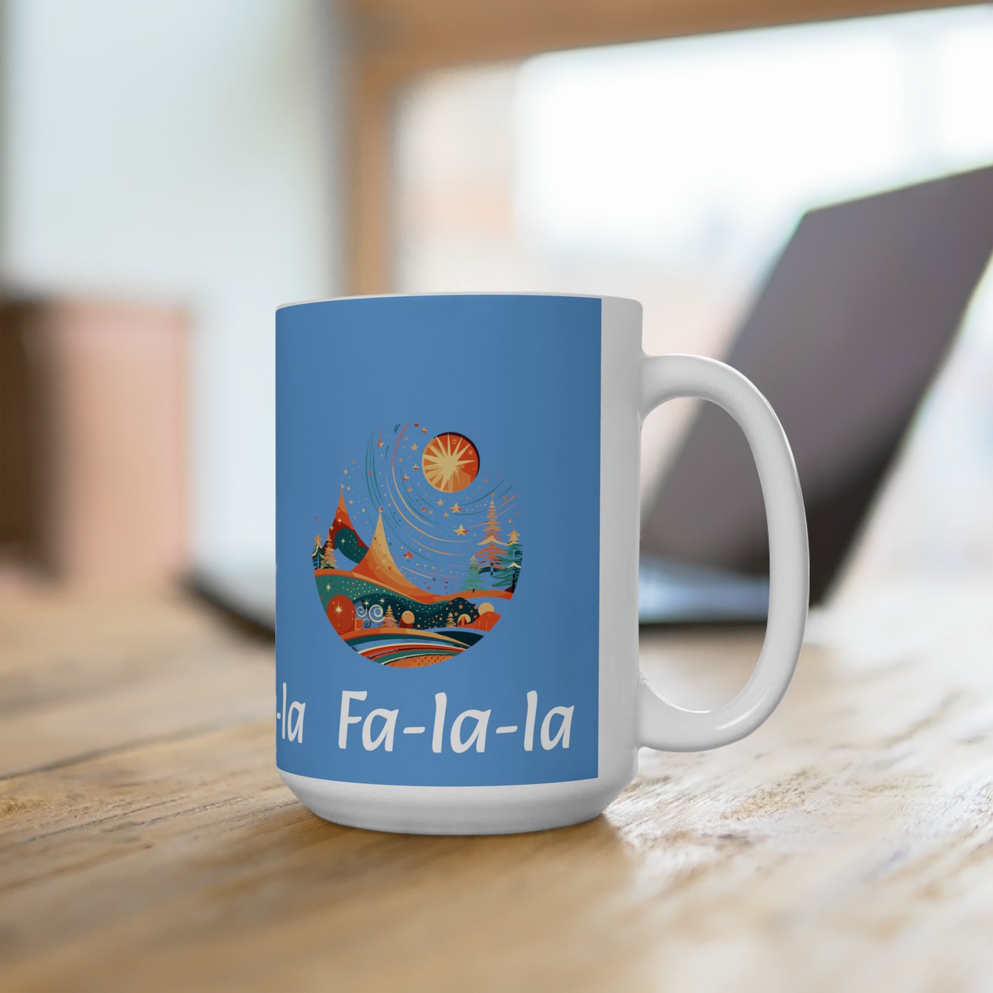 Colorful Christmas and Fa-la-la design light blue Ceramic Mug 15oz