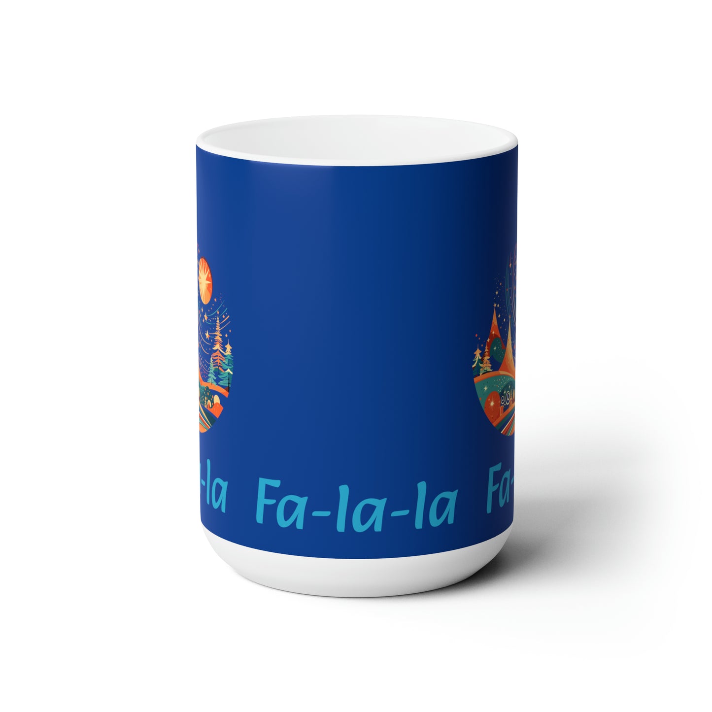 Colorful Christmas and Fa-la-la design dark blue Ceramic Mug 15oz