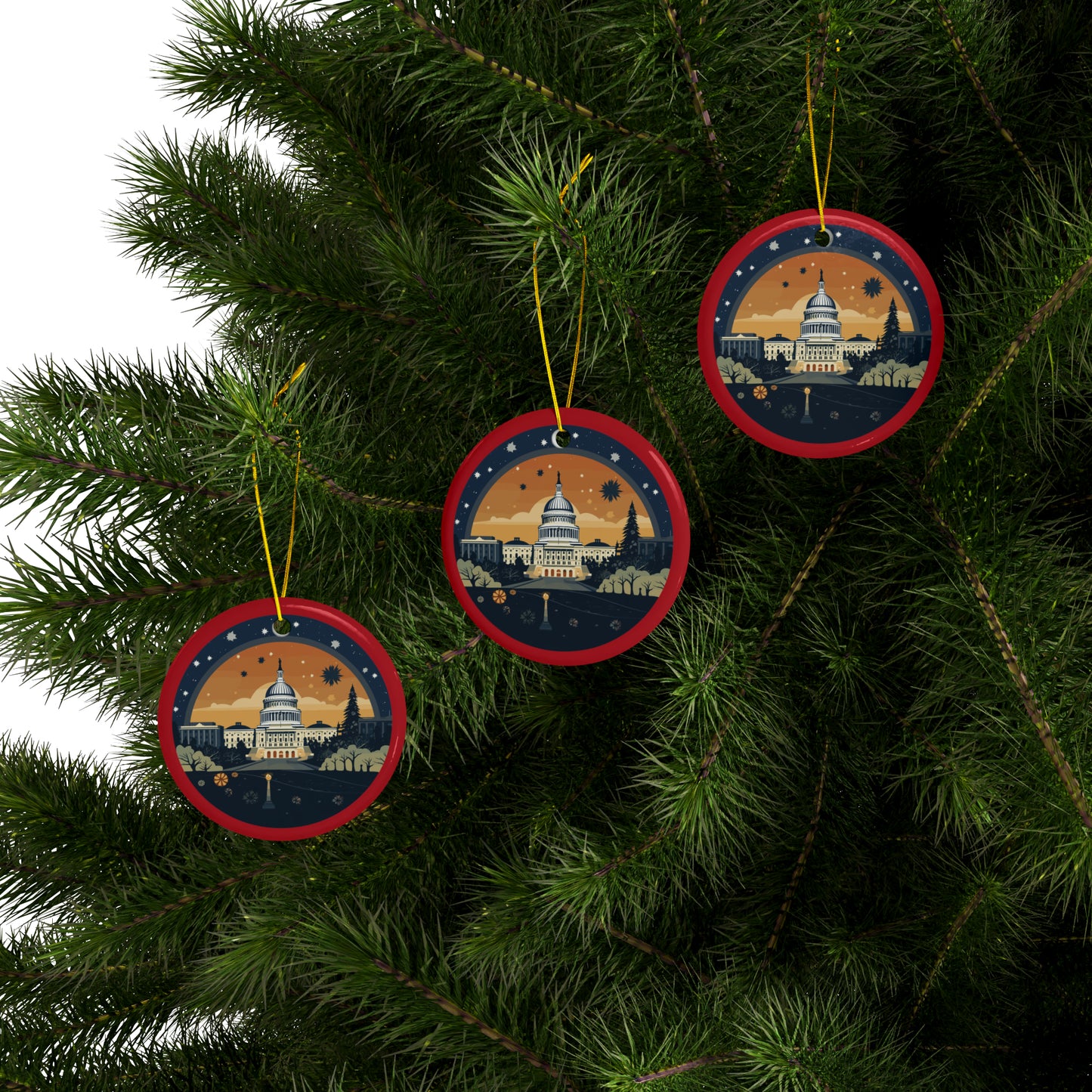 Washington DC Christmas Ceramic Ornaments (1pc, 3pcs, 5pcs, 10pcs)