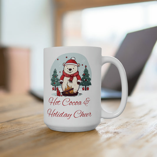 Hot Cocoa & Holiday Cheer White Christmas Ceramic Mug 15oz