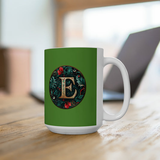 Christmas colorful Alphabet E design light green Ceramic Mug 15oz