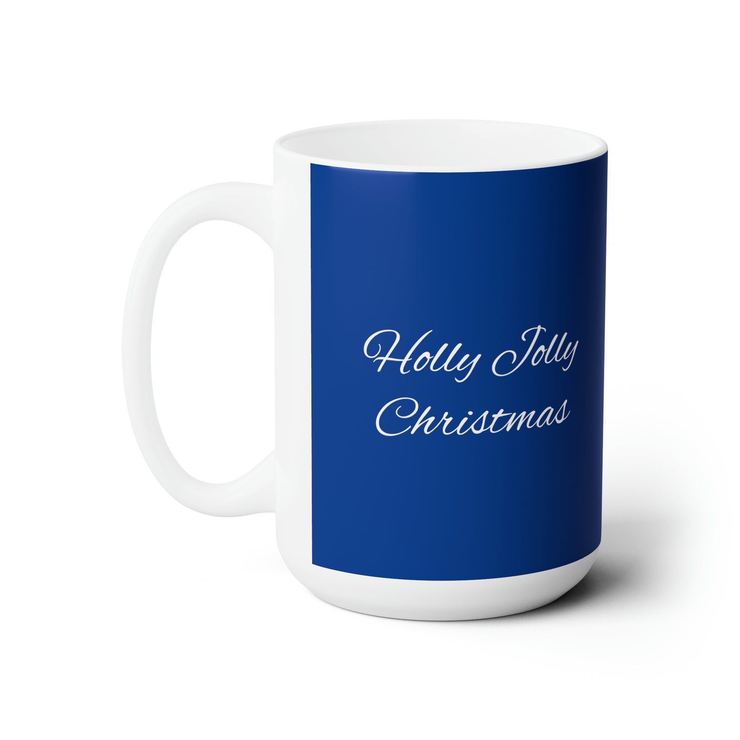 Holly Jolly reindeer in flourish mood, dark blue Christmas Ceramic Mug 15oz