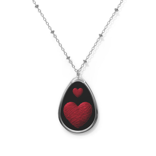 Valentine's Day, Red heart shape design Oval Necklace