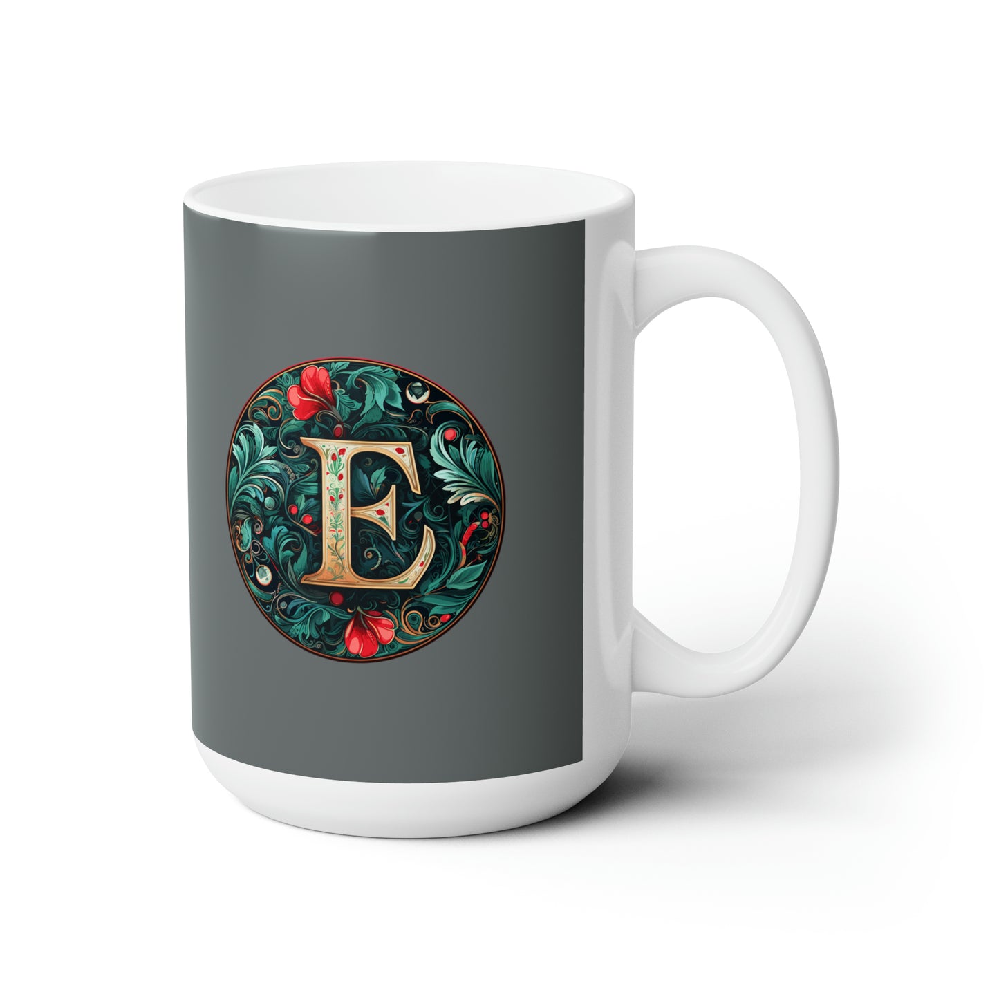 Christmas colorful Alphabet E design dark grey Ceramic Mug 15oz