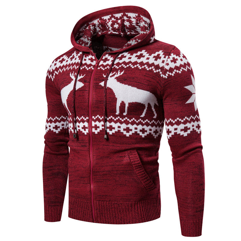 Men's Zipper Hooded Fawn Christmas Sweater