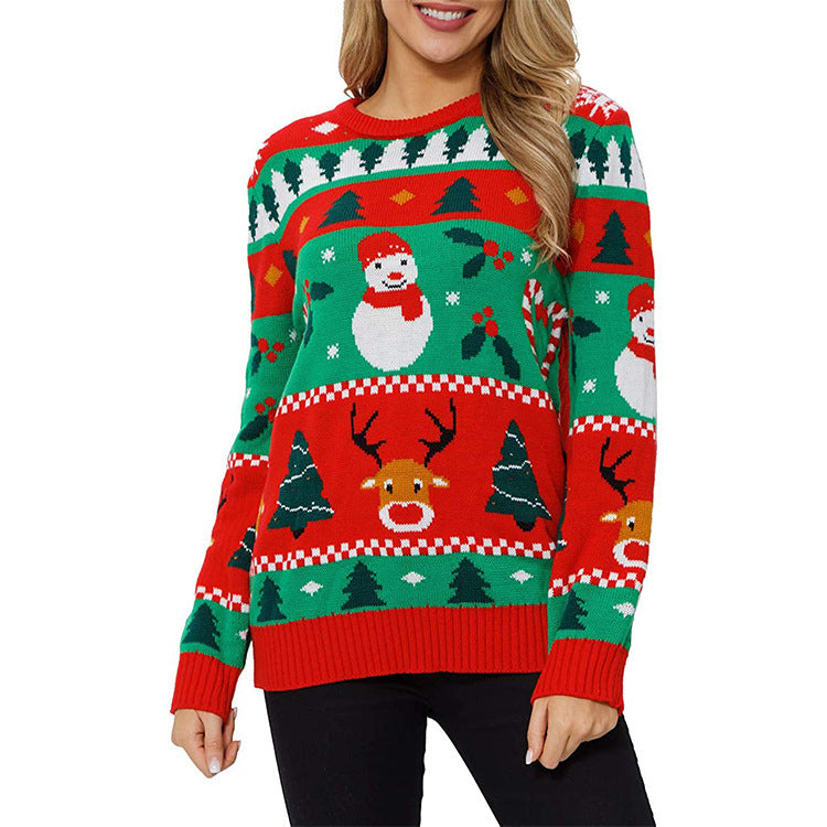 Leisure Christmas Tree Snowman Turtleneck Knit Sweater