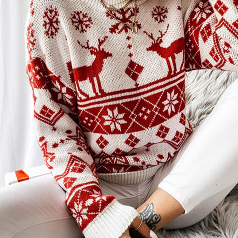 Elk Snowflake Christmas Jacquard Knitted Sweater