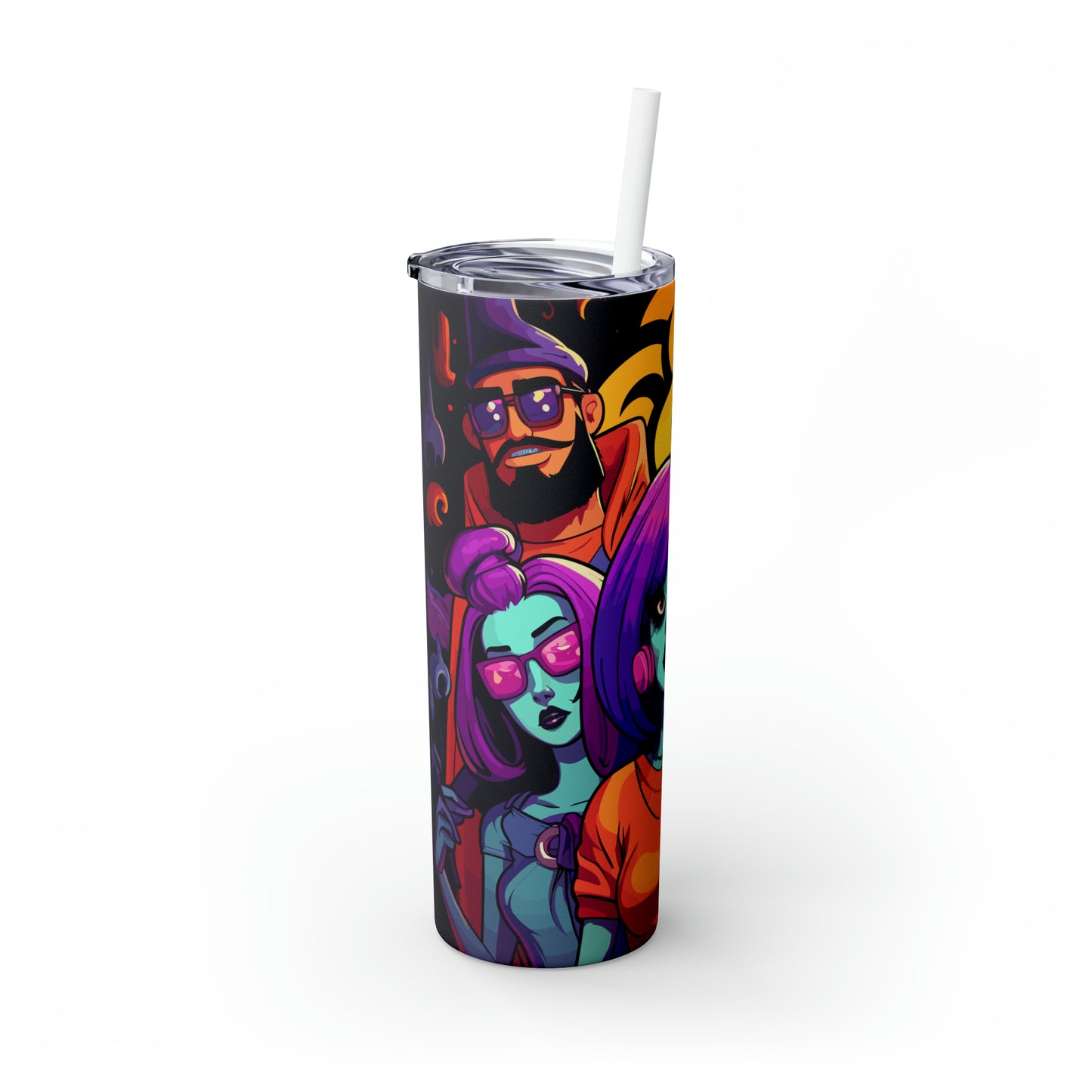 Halloween Skinny Tumbler with Straw 20oz - Spooky Drinkware - Retro Theme - BPA-Free, Reusable Cup, Halloween Tumbler, Halloween Gift