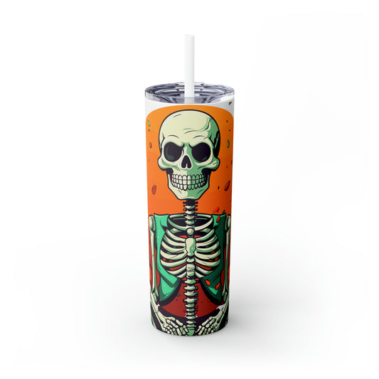 Halloween Skinny Tumbler with Straw 20oz - Spooky Drinkware, Skeleton Theme, BPA-Free, Reusable Cup, Halloween Tumbler, Halloween Gift