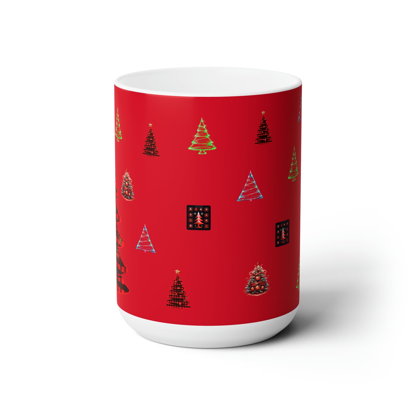 Christmas tree colorful design Dark red Ceramic Mug15oz