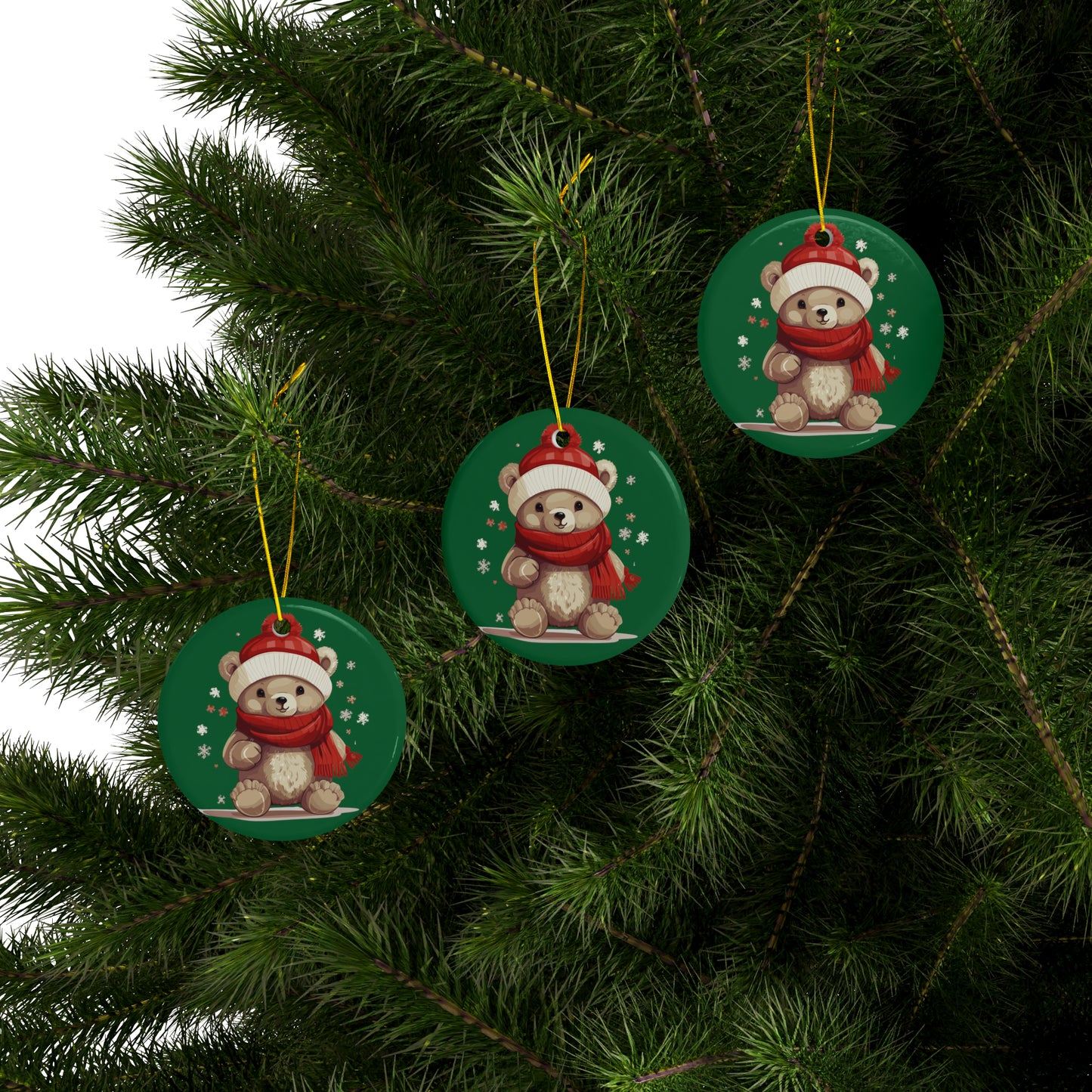 Little bear with red Scarf Christmas Ceramic Ornaments (1pc, 3pcs, 5pcs, 10pcs)