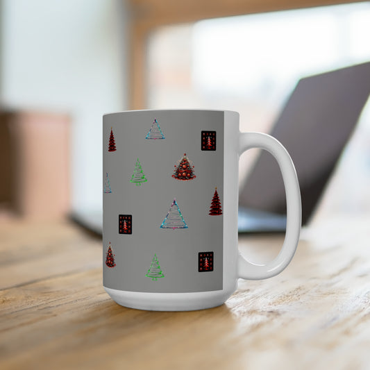 Christmas trees colorful design Light grey Ceramic Mug15oz