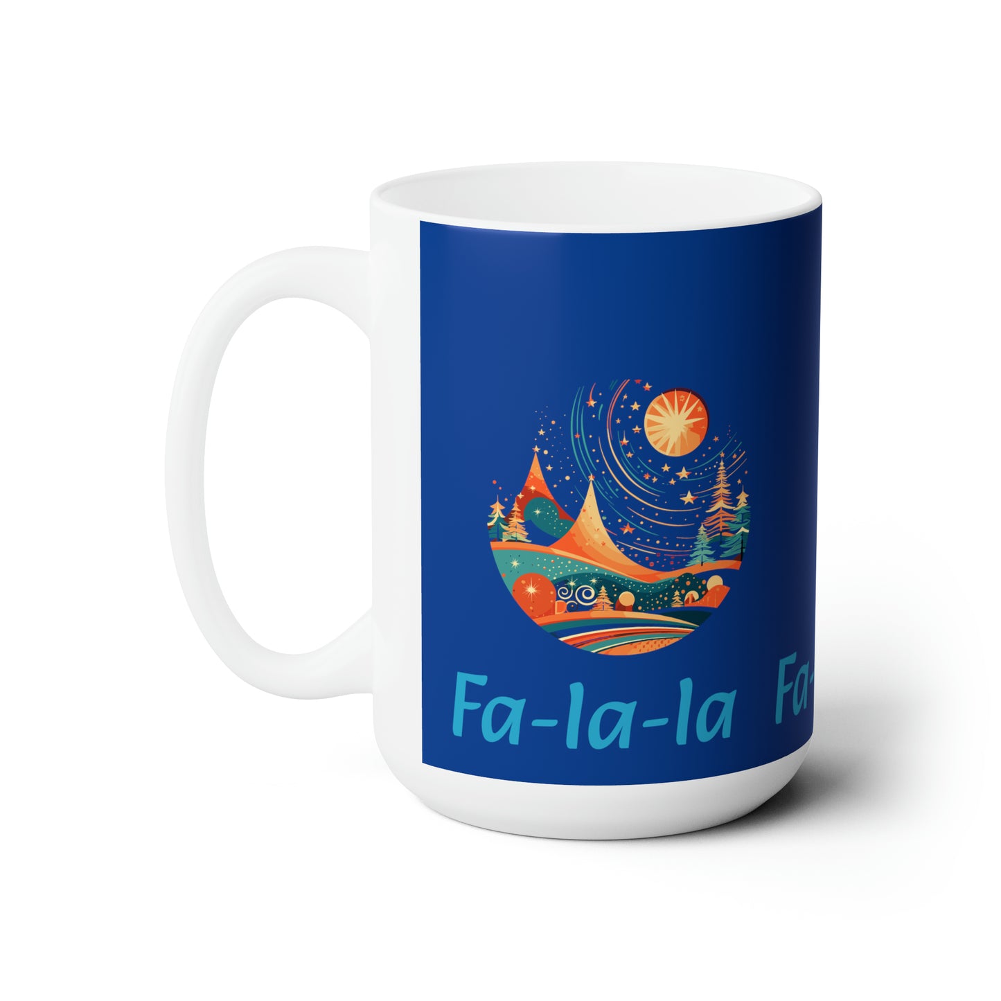 Colorful Christmas and Fa-la-la design dark blue Ceramic Mug 15oz