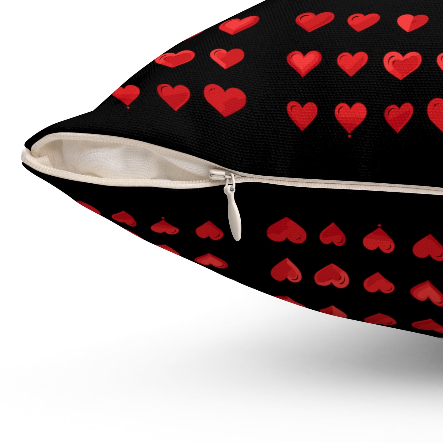 Valentine's day best home decor red hearts design on black Spun Polyester Square Pillow