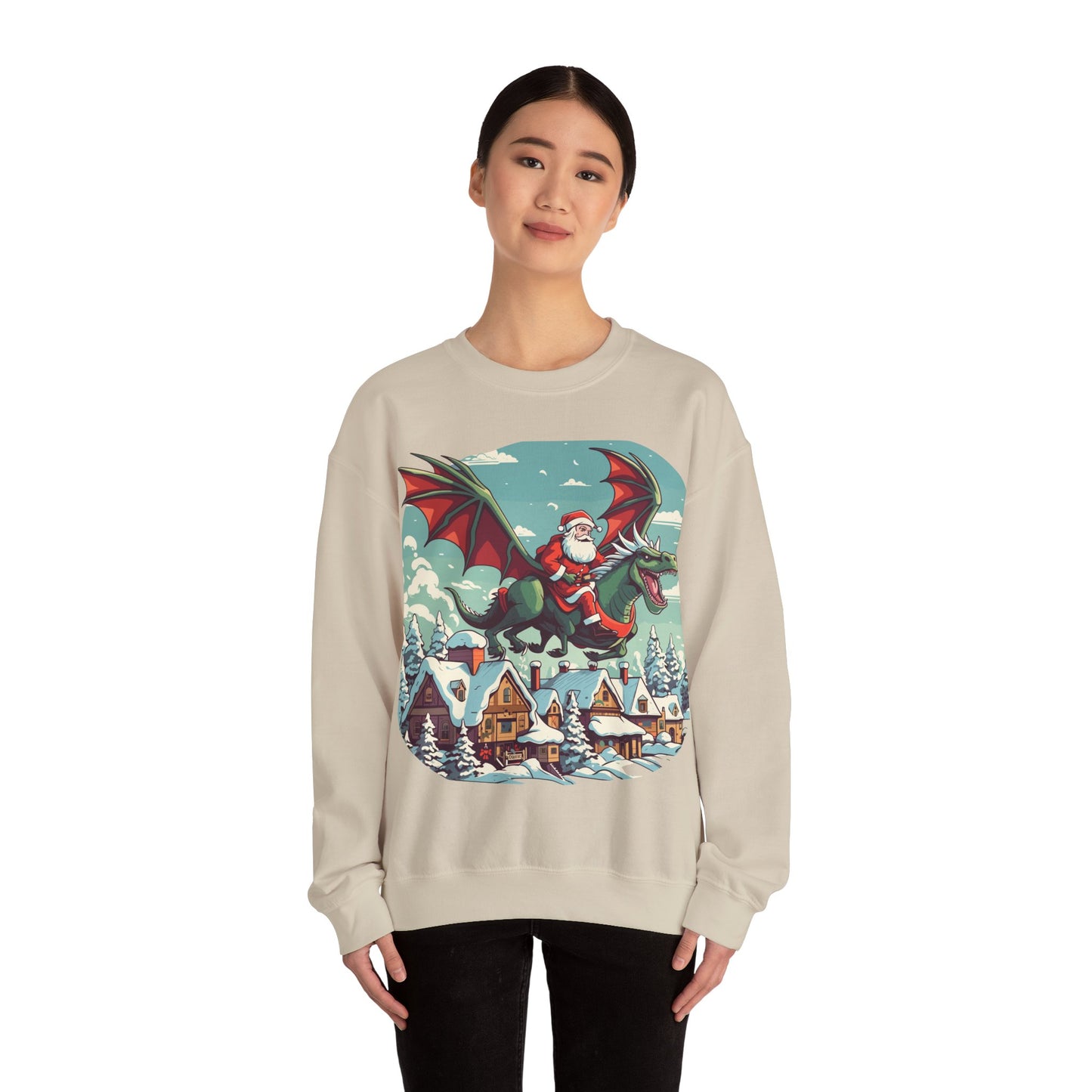 Santa's sleigh flying with dragons and dinos - Christmas Shirt, Holiday Xmas Shirt, Merry Christmas, Holiday Xmas, Unisex Xmas Shirt, Christmas Sweatshirt, Christmas Apparel, Xmas Celebration Shirt, Matching Family Outfits, Christmas Gifts