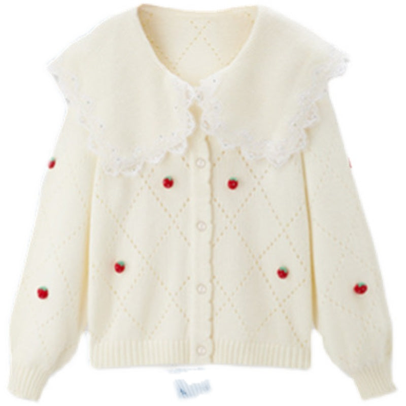 Fall New Style Lapel Strawberry Knitted Cardigan