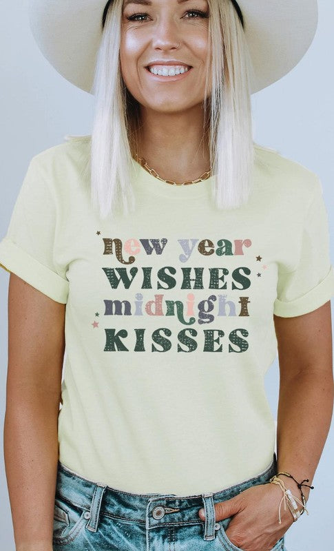 New Year Wishes Midnight Kisses Graphic PLUS Tee