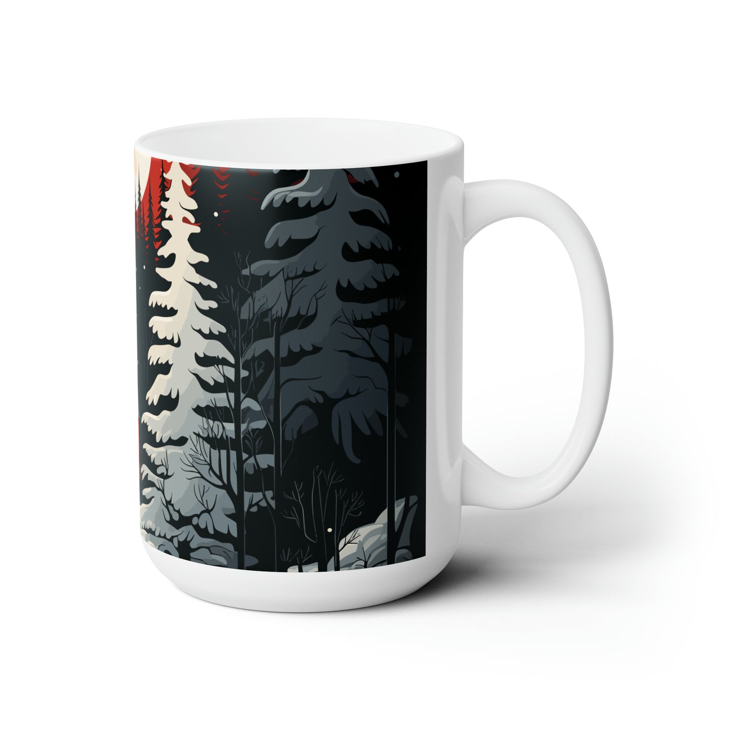 White Christmas house in forest with Christmas tree Ceramic Mug15oz