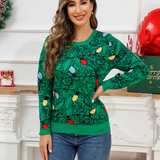 Snowflake Christmas Sweater Loose Round Neck Pullover For Women