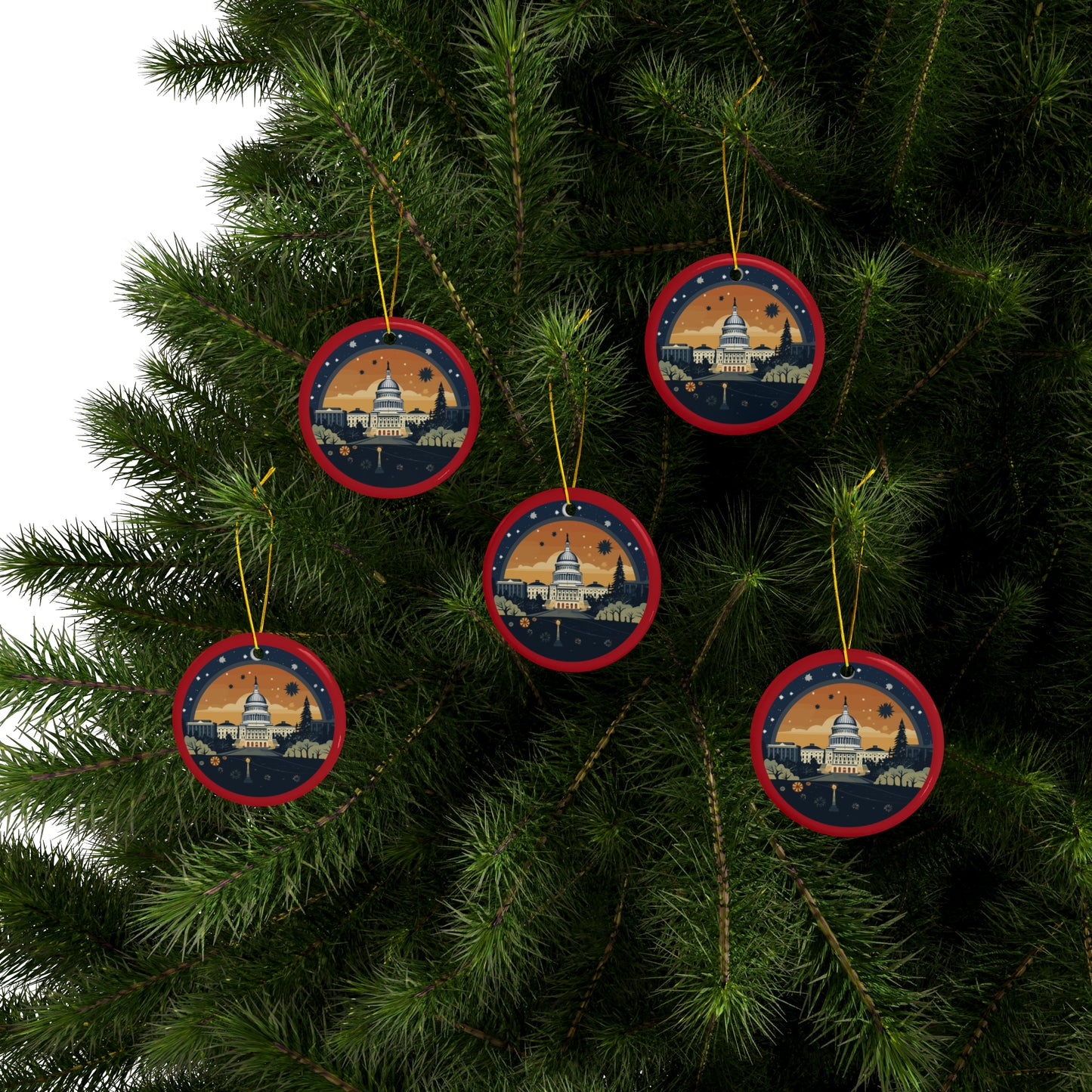 Washington DC Christmas Ceramic Ornaments (1pc, 3pcs, 5pcs, 10pcs)