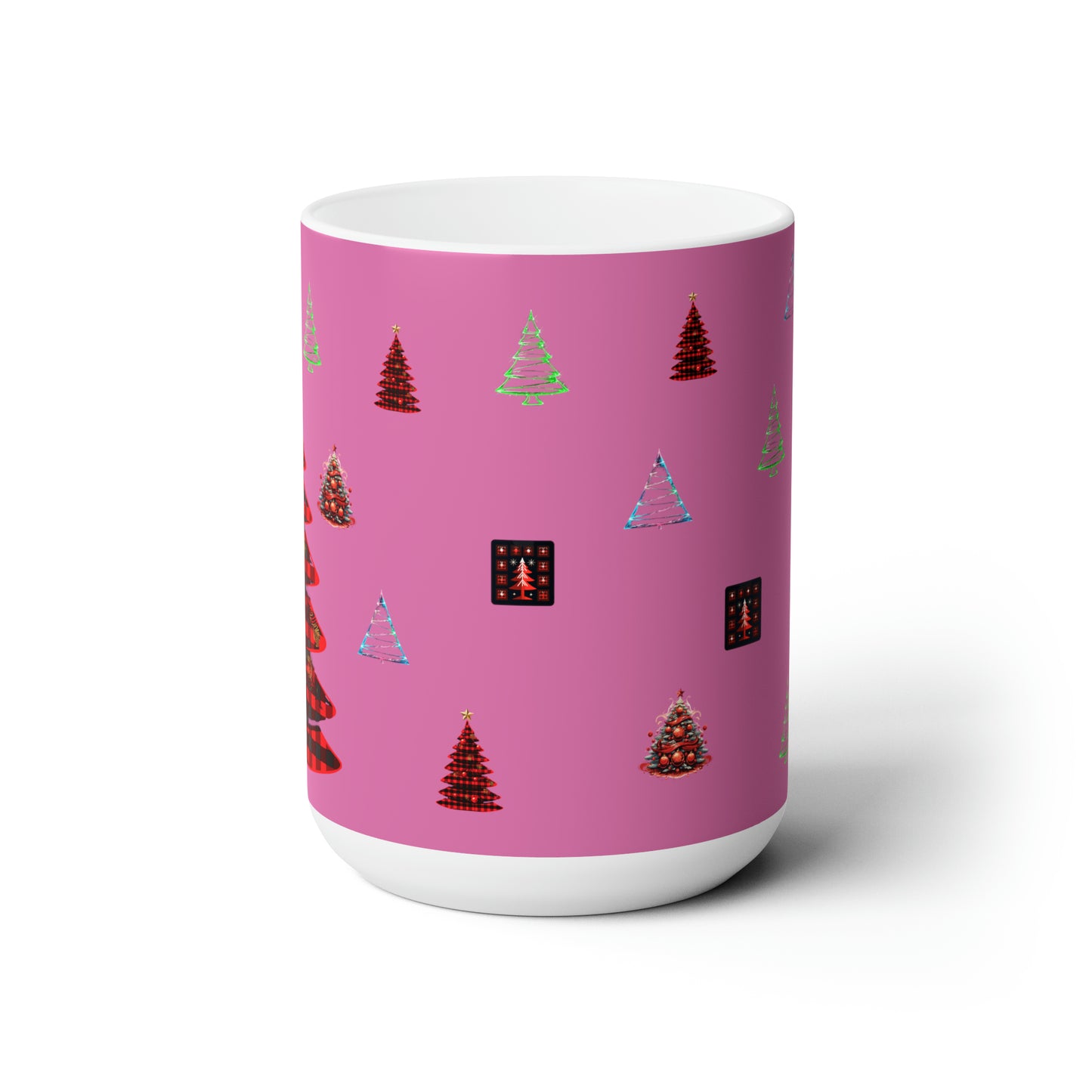 Christmas trees colorful design Light pink Ceramic Mug15oz