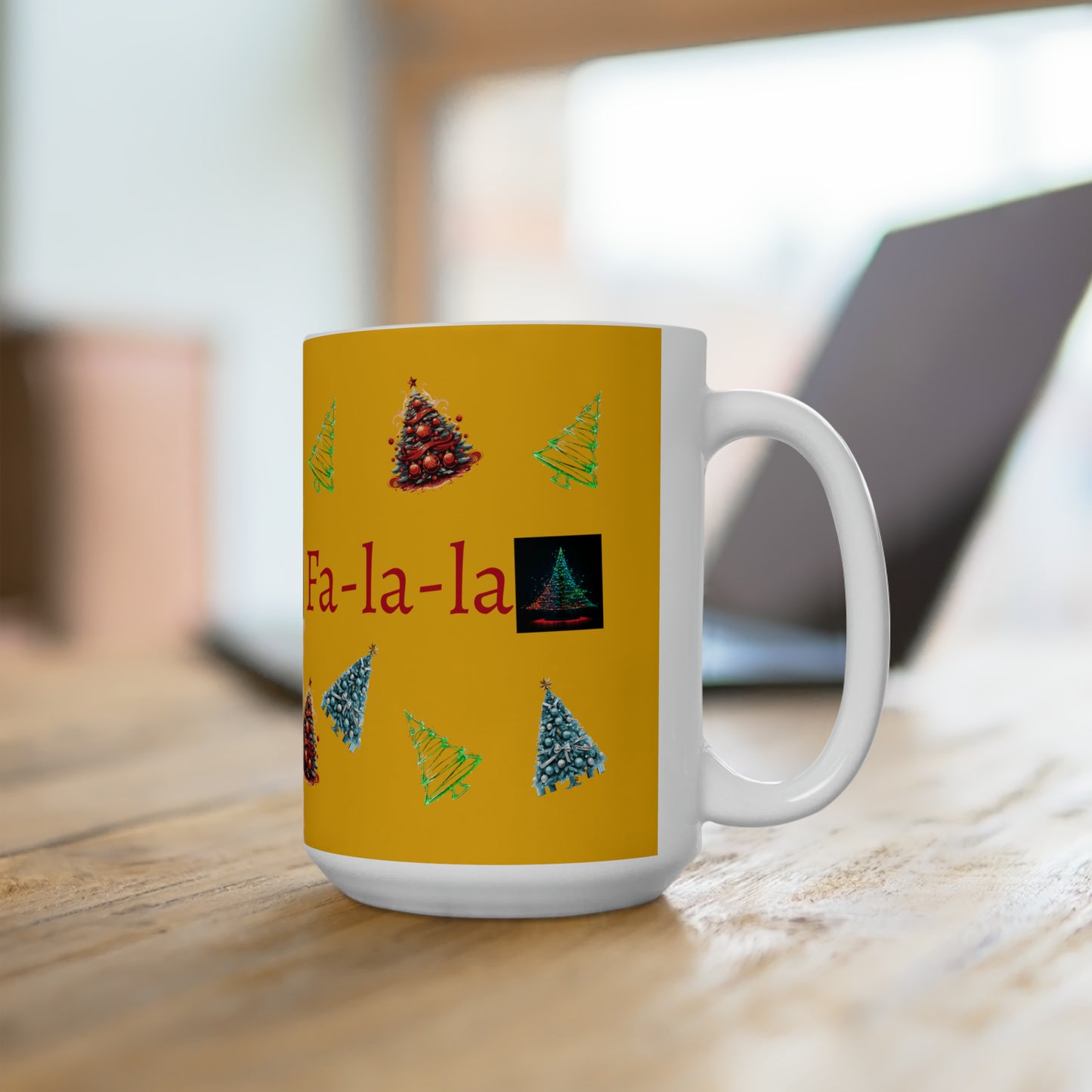 Fa-la-la Christmas yellow Ceramic Mug 15oz