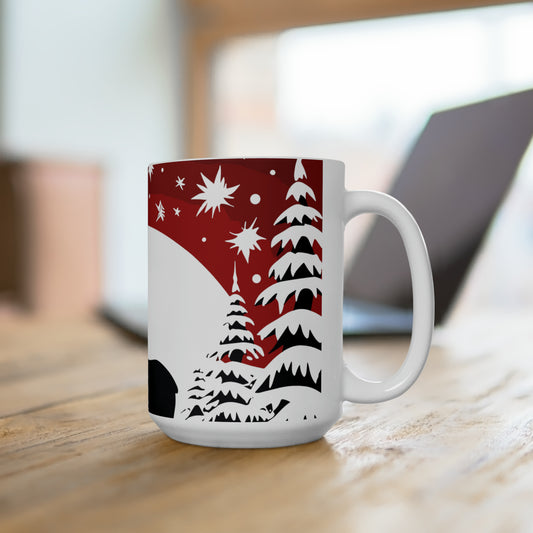 Black Canada maple leaf red and white reindeer with Cristal snow With Christmas tree Ceramic Mug15oz