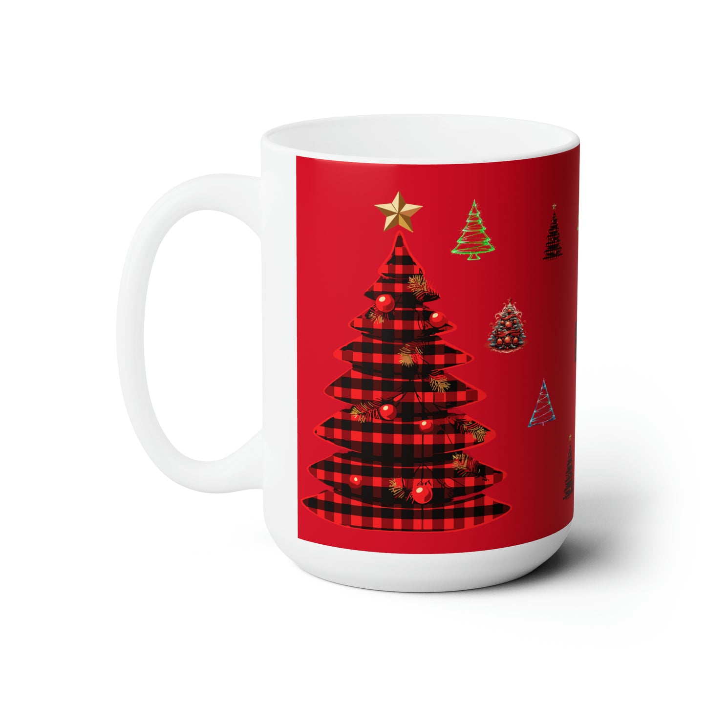 Christmas tree colorful design Dark red Ceramic Mug15oz