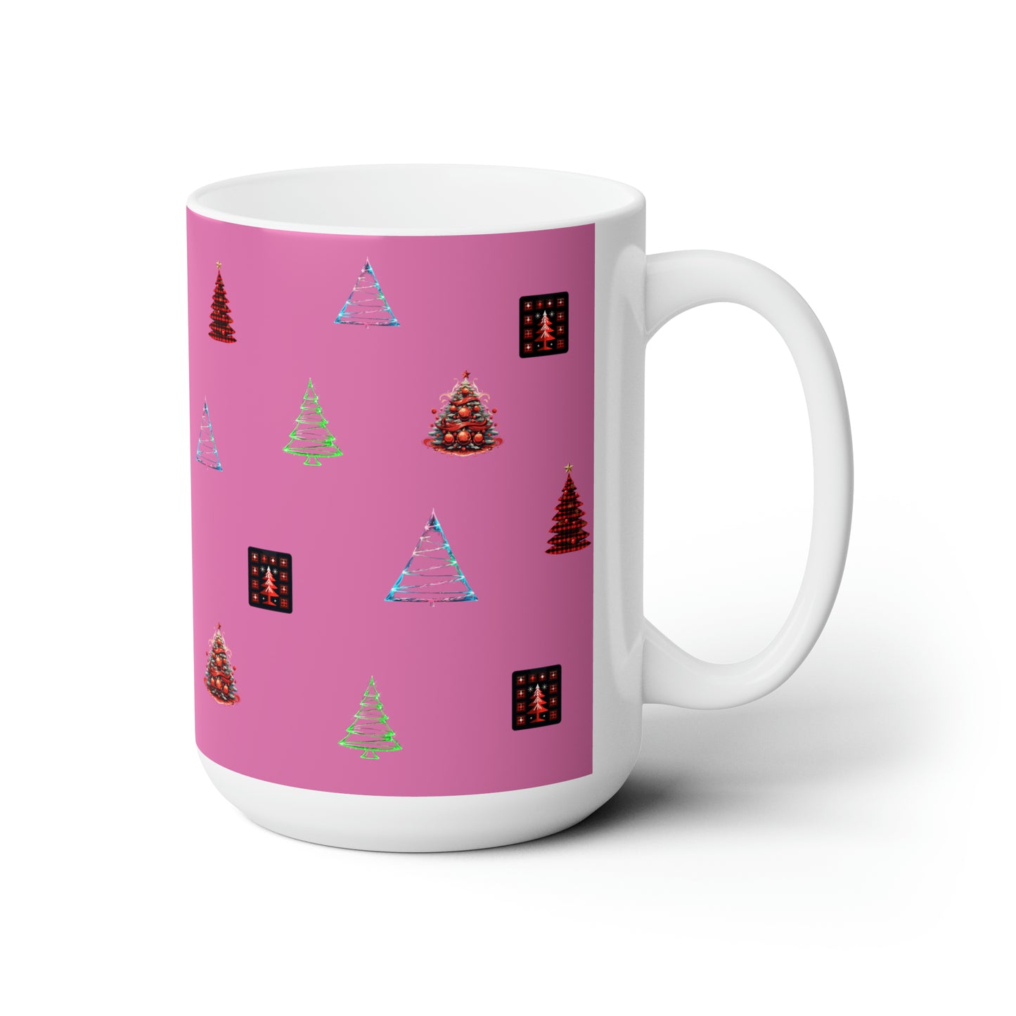 Christmas trees colorful design Light pink Ceramic Mug15oz