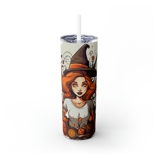 Halloween Skinny Tumbler with Straw 20oz - Spooky Drinkware - Witch Theme - BPA-Free, Reusable Cup, Halloween Tumbler, Halloween Gift