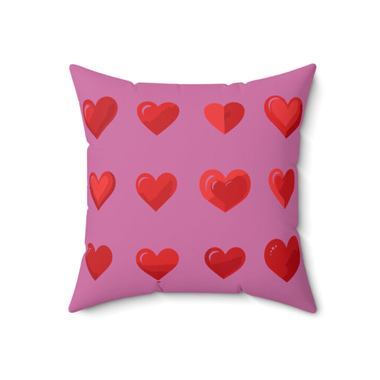 Valentine's day best home decor red hearts design on light pink Spun Polyester Square Pillow