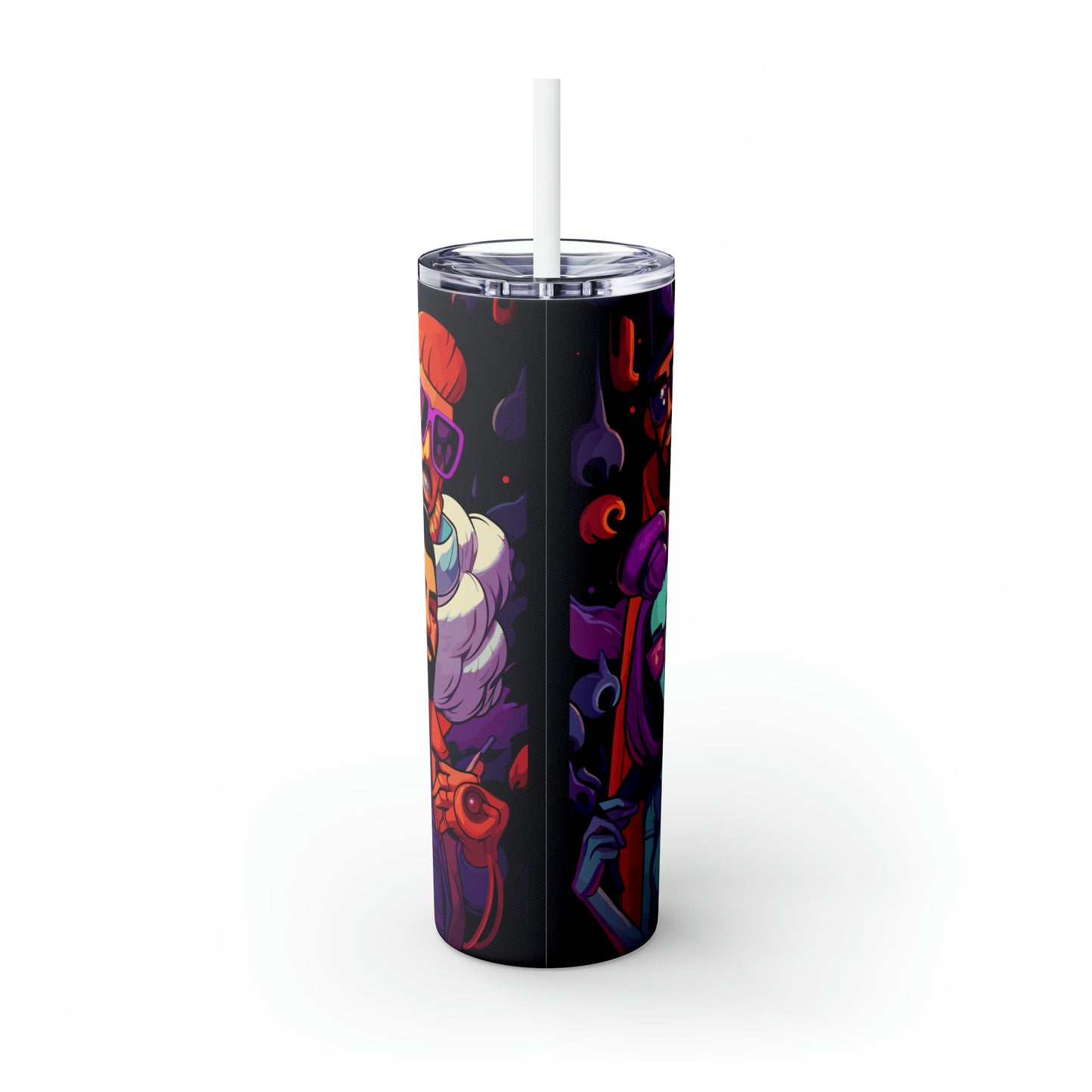 Halloween Skinny Tumbler with Straw 20oz - Spooky Drinkware - Retro Theme - BPA-Free, Reusable Cup, Halloween Tumbler, Halloween Gift