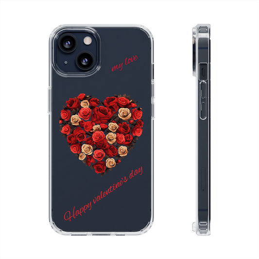 Valentine's Day, red heart shape flowers design Clear Cases