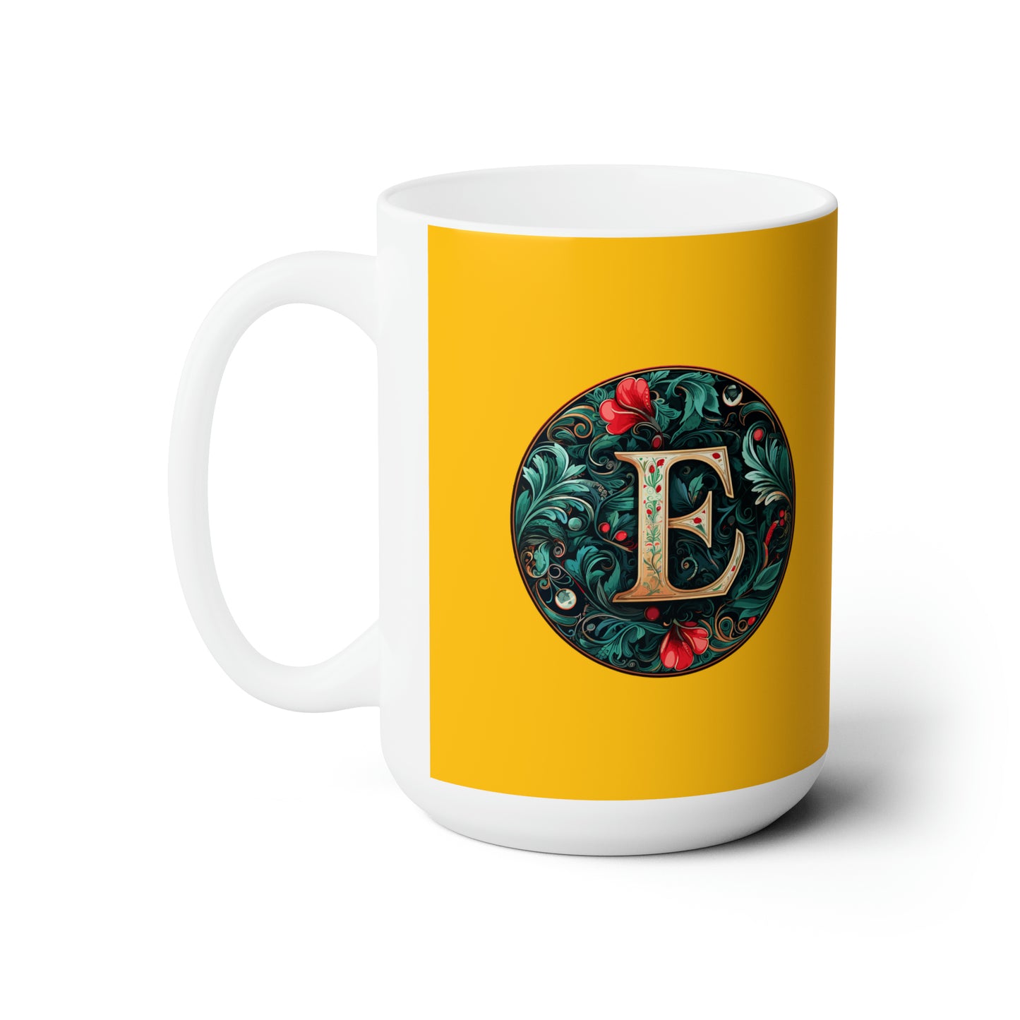 Christmas colorful Alphabet E design yellow Ceramic Mug 15oz