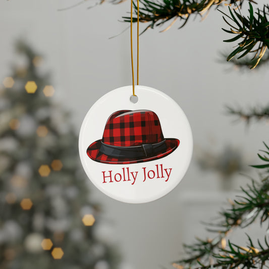 Holly Jolly Christmas hat Ceramic Ornaments (1pc, 3pcs, 5pcs, 10pcs)