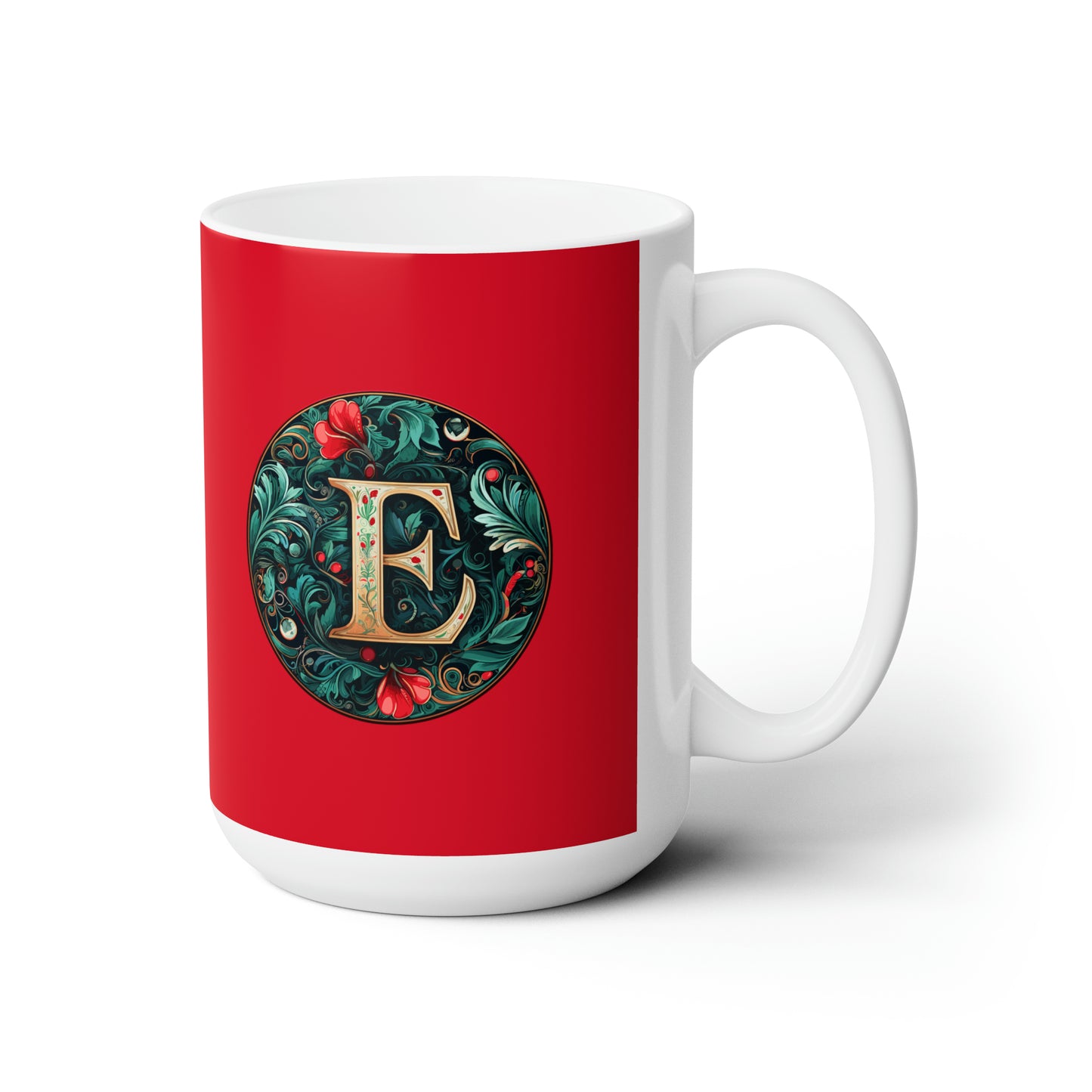 Christmas colorful Alphabet E design dark red Ceramic Mug 15oz