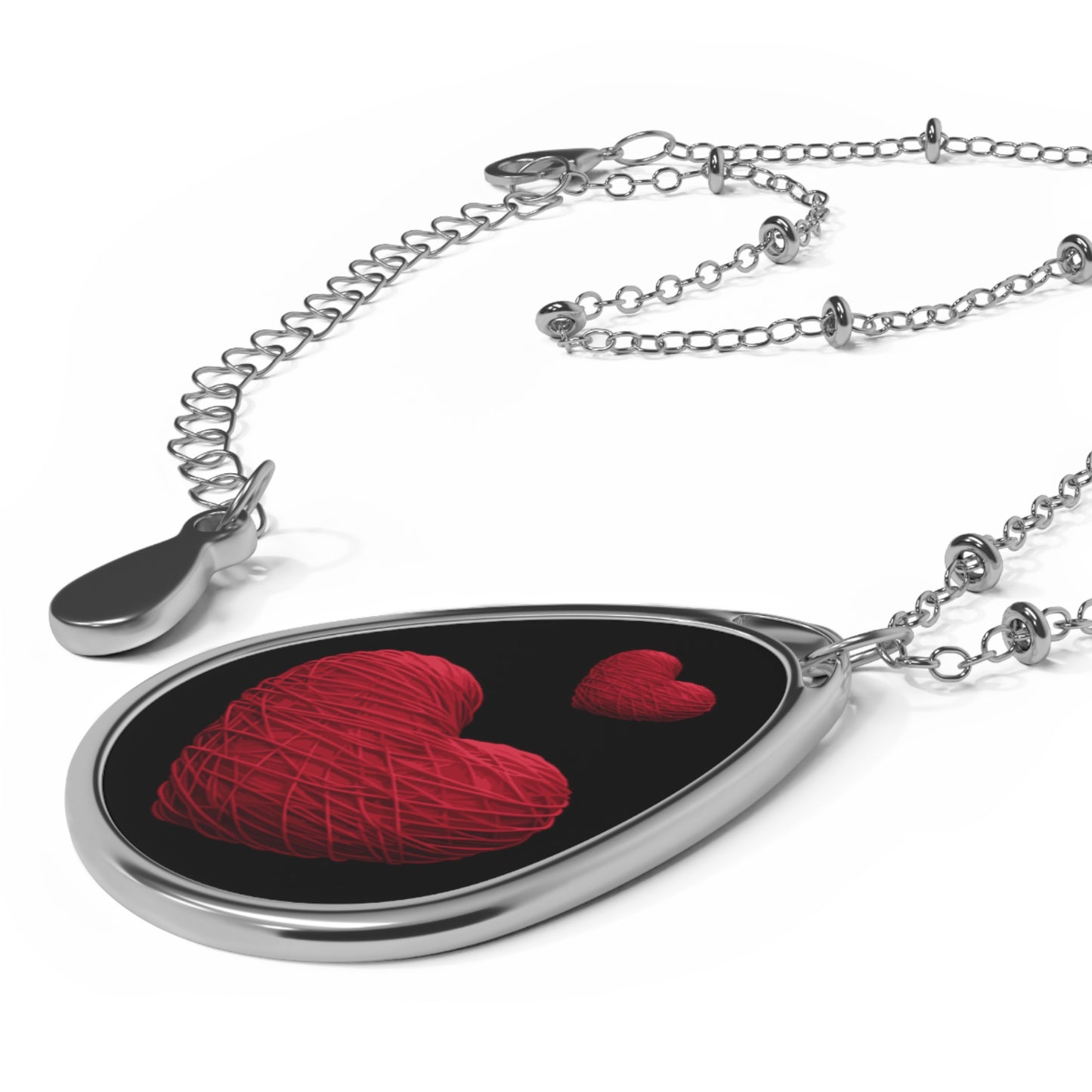 Valentine's Day, Red heart shape design Oval Necklace