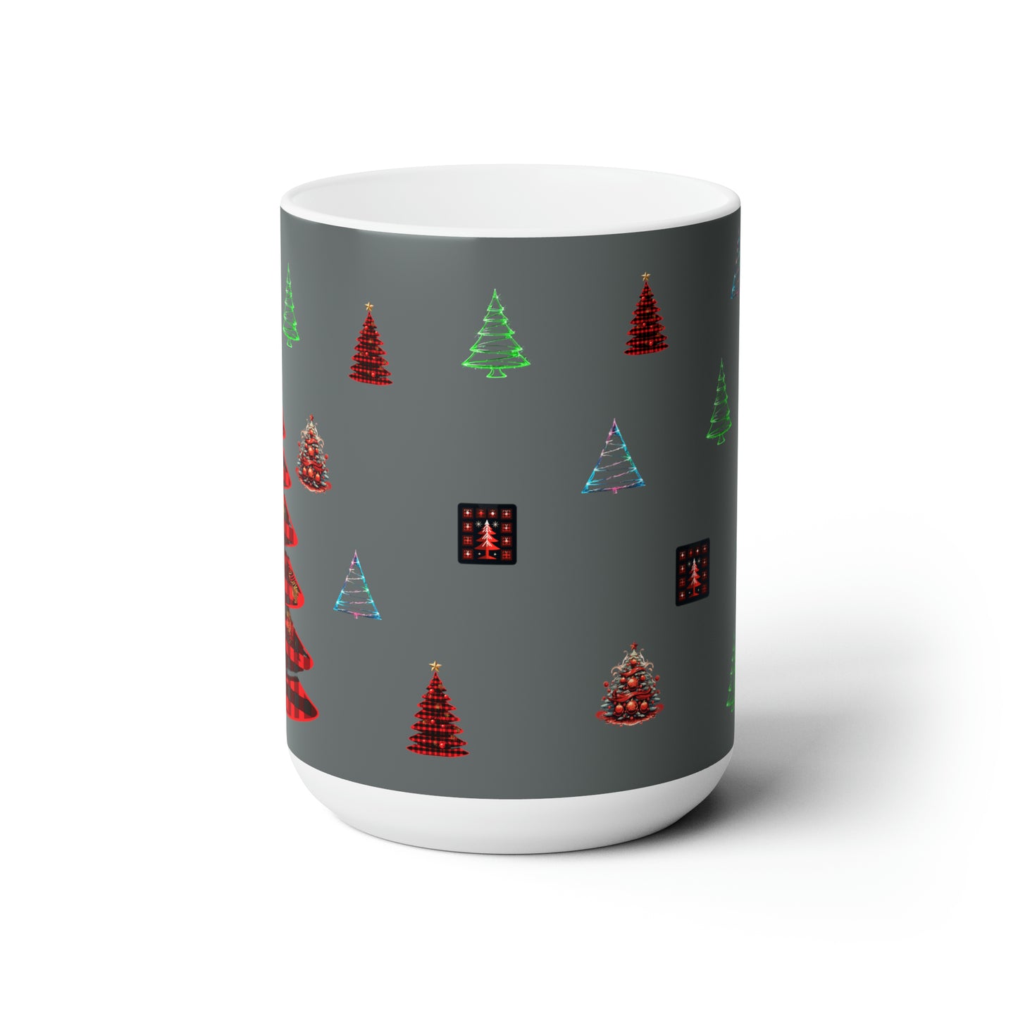 Christmas trees colorful design, Dark grey Ceramic Mug15oz