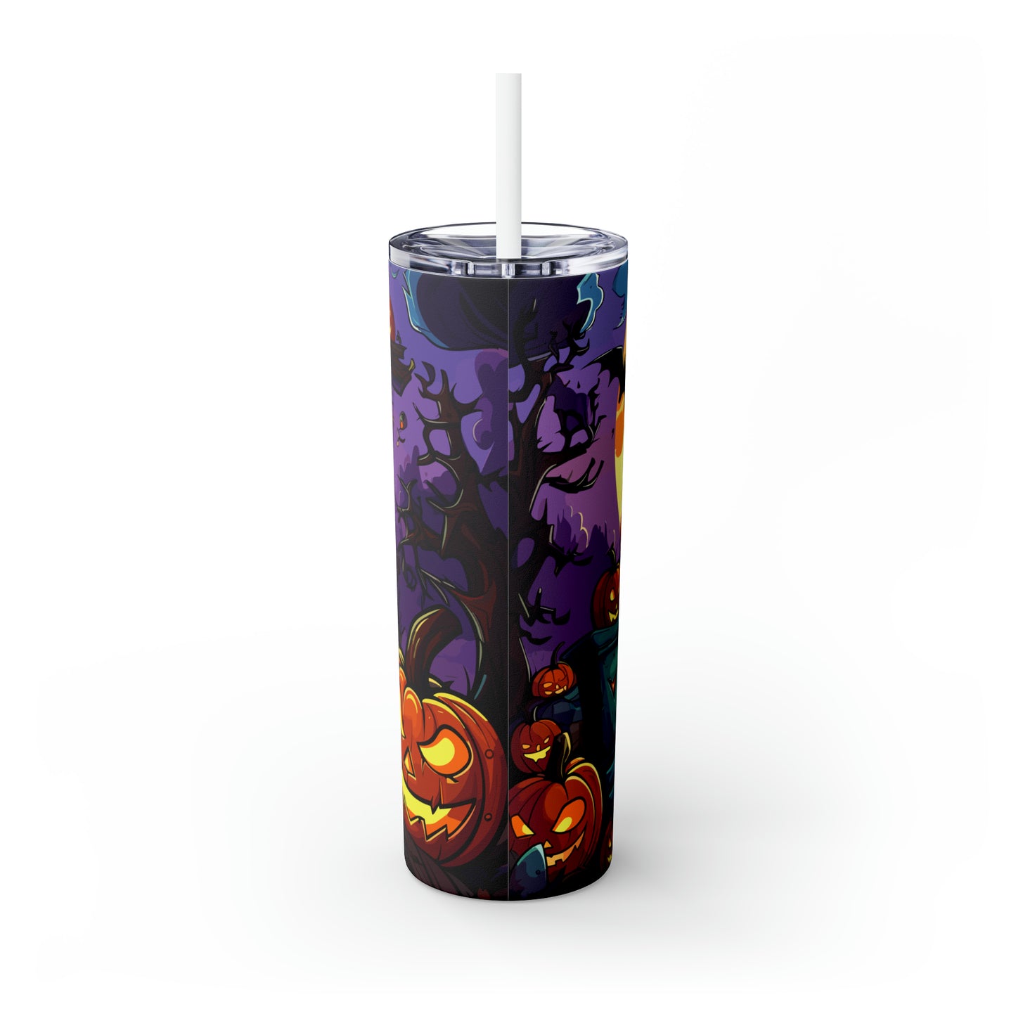 Halloween Skinny Tumbler with Straw 20oz - Spooky Drinkware, Hunted Theme, BPA-Free, Reusable Cup, Halloween Tumbler, Halloween Gift