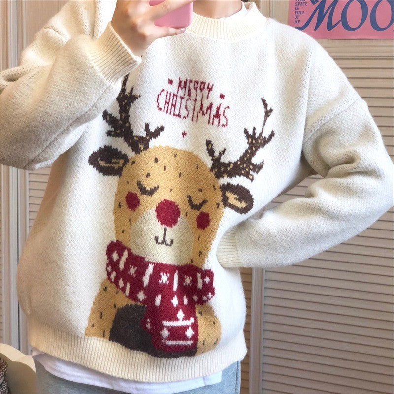 Women's Simple Padded Christmas Elk Sweater