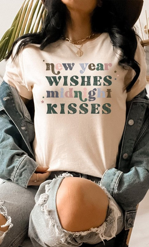 New Year Wishes Midnight Kisses Graphic PLUS Tee