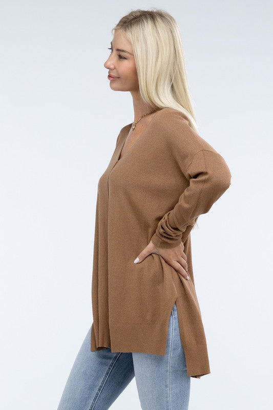 Hi-Low Hem Front Seam Sweater