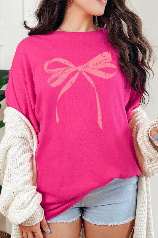 Pink Valentine Bow Graphic Plus Heavy Cotton Tee