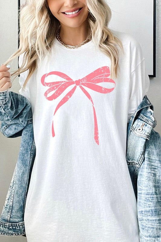 Pink Valentine Bow Graphic Plus Heavy Cotton Tee