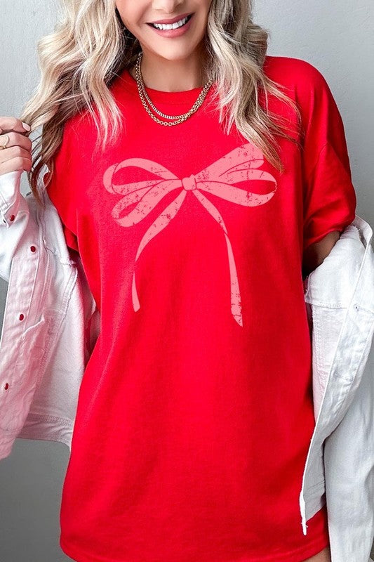 Pink Valentine Bow Graphic Plus Heavy Cotton Tee