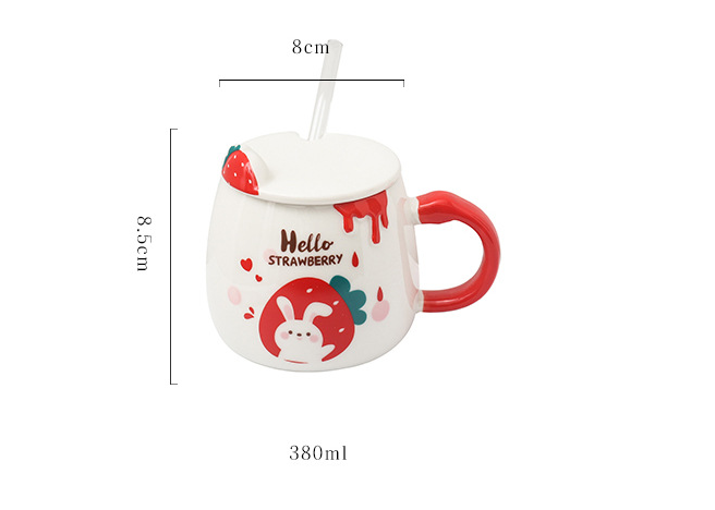 Cute Cartoon Strawberry Rabbit Straw Ceramic Cup