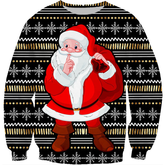 Santa Print Loose Couple Round Neck Sweatshirt