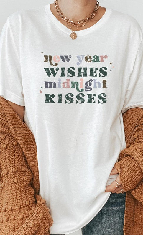 New Year Wishes Midnight Kisses Graphic PLUS Tee