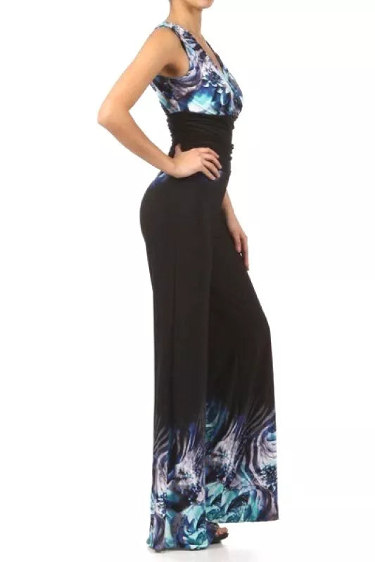 Women's Ladies vintage Printed Wide-leg Halter Jumpsuit, Turq